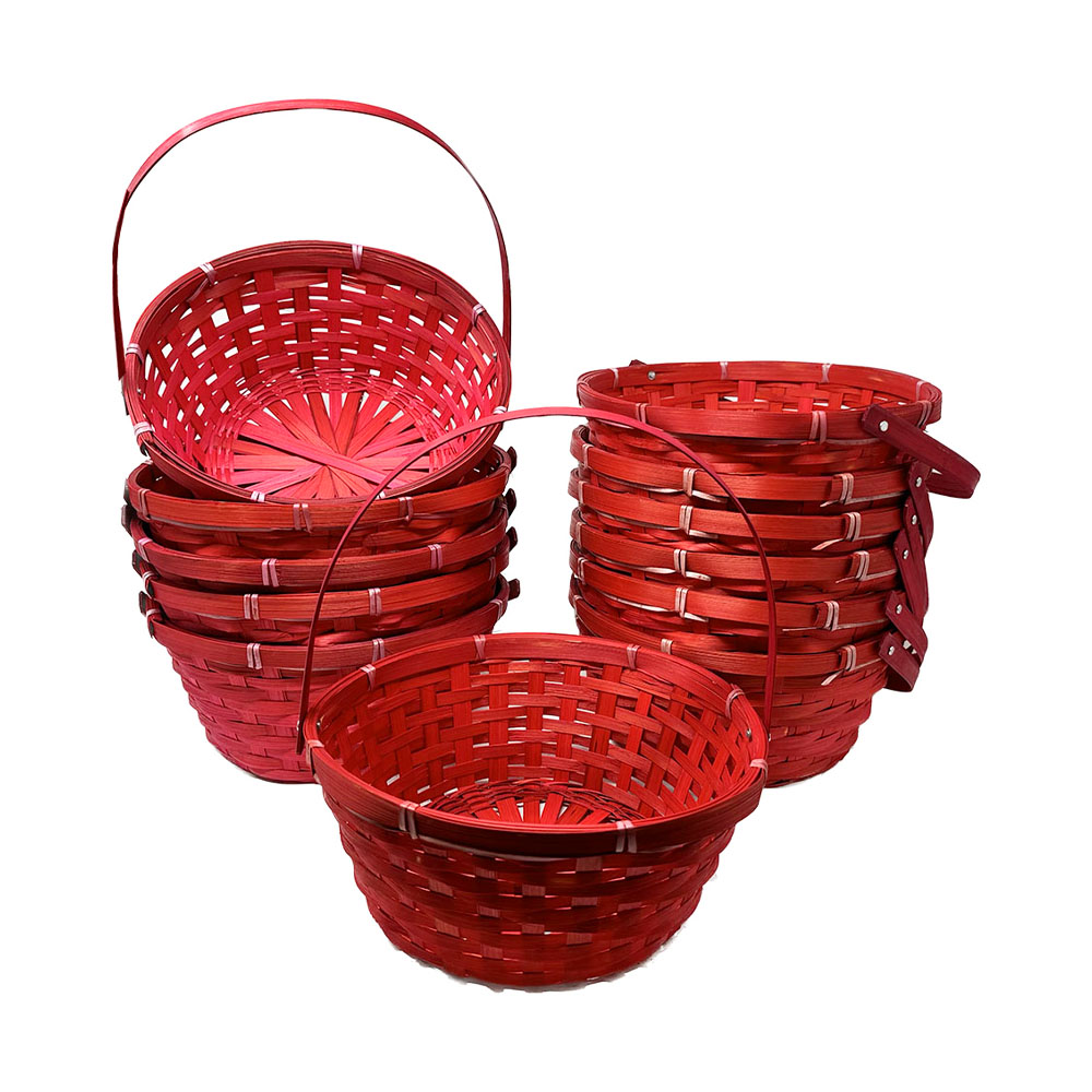 12 Pack - Red Weave Round Handle Basket - Medium 8in